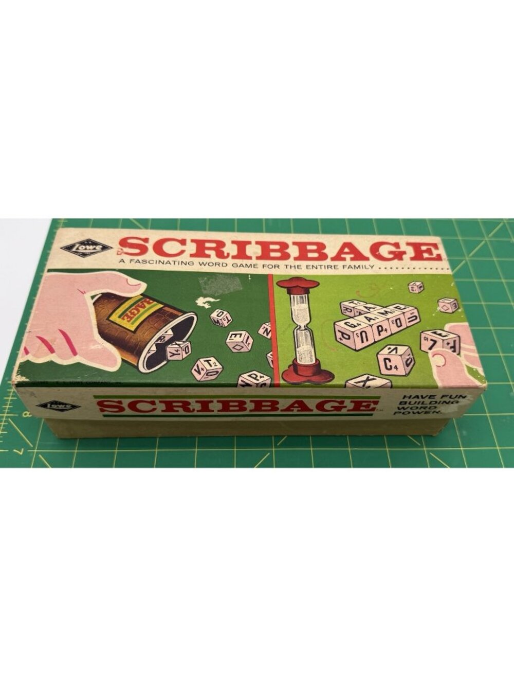 1963 Vintage Scribbage Word Game Bakelite Dice Roll & Write Board Game Lowe